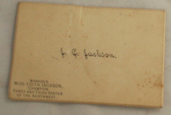 vintage calling card, manager,figure skating champion, Edith Jackson, Northwest