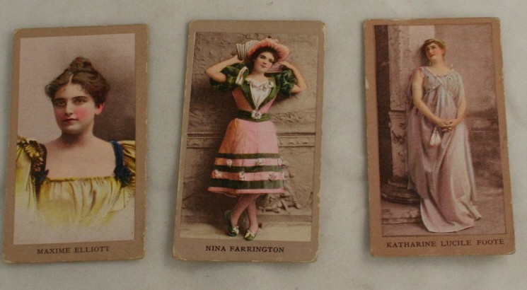 vintage tobacco card, actresses, Katharine Lucile Foote,Maxime Elliott,Nina Farrington,Sweet Caporal