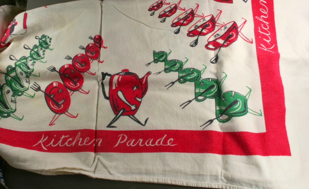 vintage towel, cotton, screen printed, kitchen parade