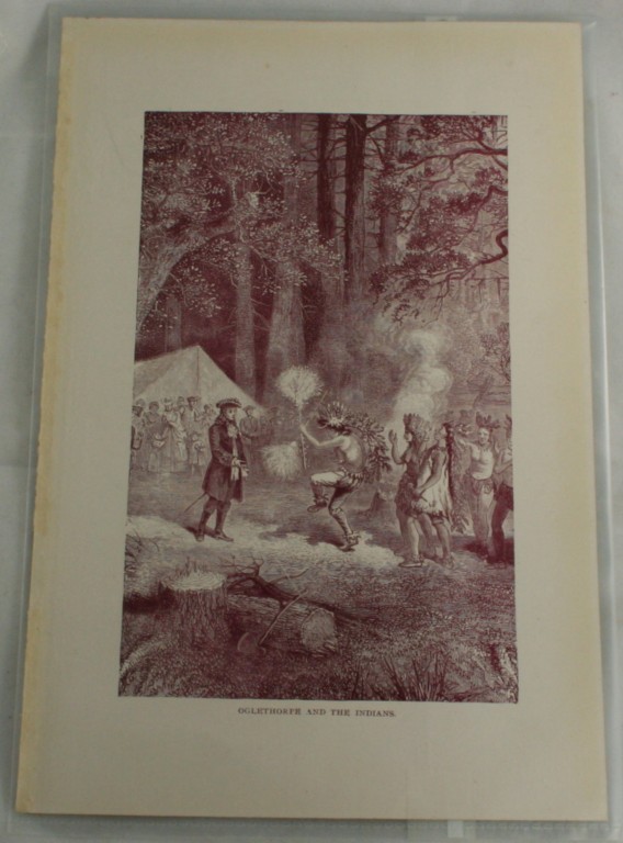 antique woodblock, print, Oglethorpe and the Indians,vintage,woodblock print