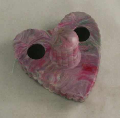 vintage cookie cutter,plastic heart,handle,celluloid,Made in USA