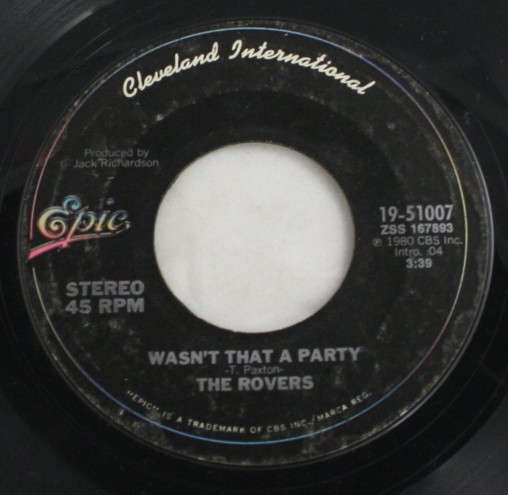 vintage 45,vinyl,Epic Records,The Rovers,Wasn't That a Party,Matchstick Men and Matchstick Cats and Dogs,1980