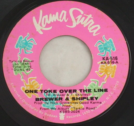 vintage record,45,vinyl,Brewer & Shipley,One Toke Over The Line, Kama Sutra Records