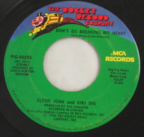 vintage record,45,vinyl,Elton John,Kiki Dee,Don't Go Breaking My Heart, Rocket Records