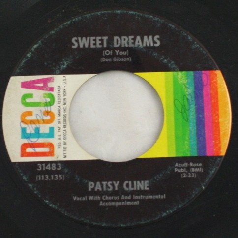 vintage record,45,vinyl,Patsy Cline,Sweet Dreams,Decca Records
