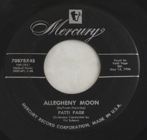vintage record,45,vinyl,Patti Page,Allegheny Moon, Mercury Records