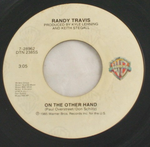 vintage record,45,vinyl,Randy Travis,On The Other Hand, Warner Brothers Records