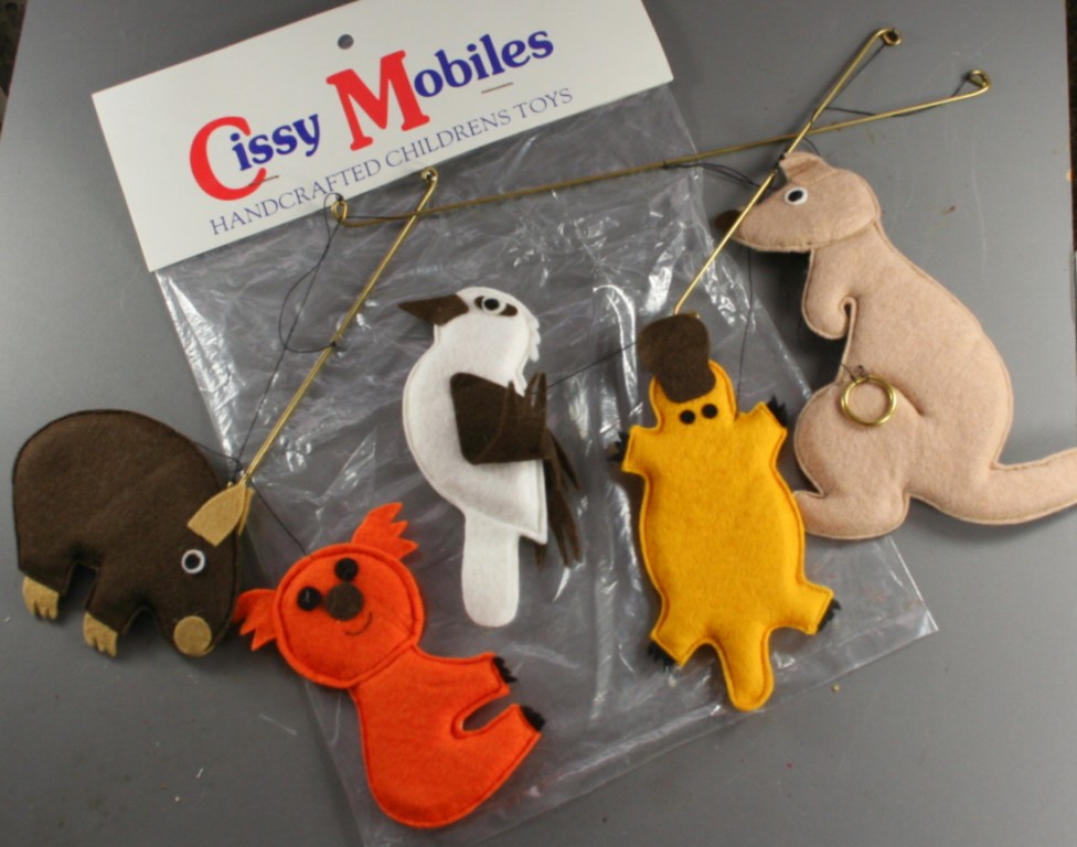 vintage mobile, Australian animals, felt, baby, nursery decor