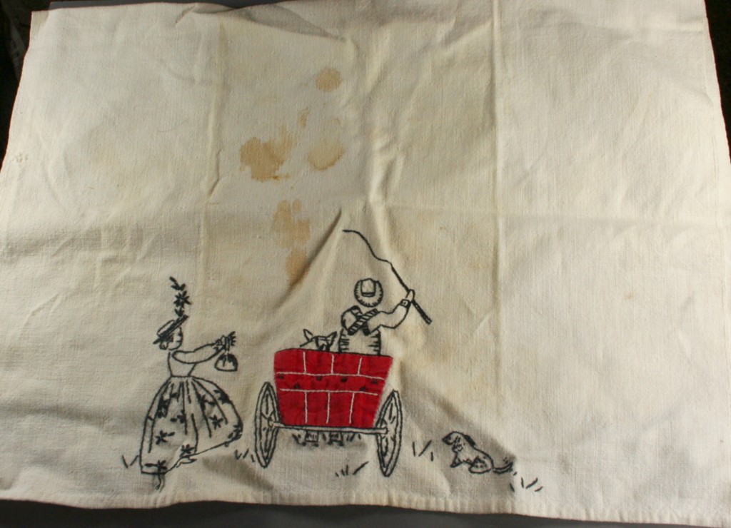 vintage kitchen, towel,linen,blackwork,applique