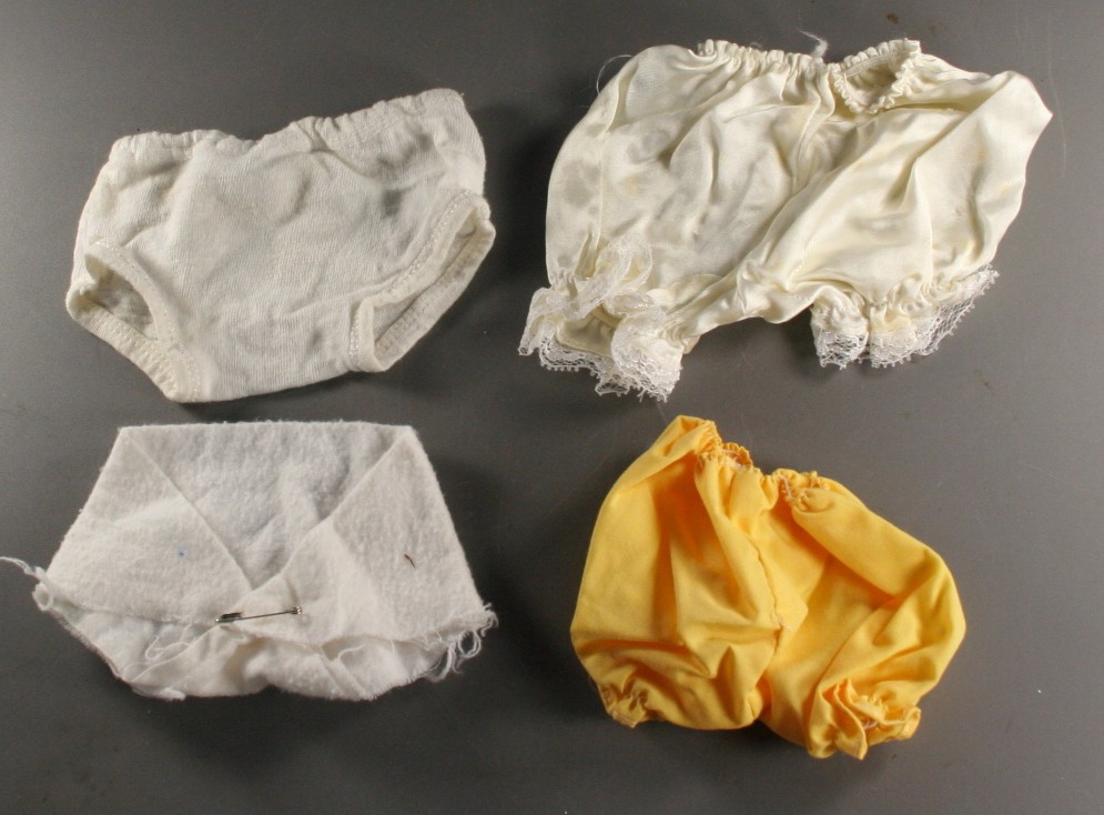vintage doll clothes, panties,12 inch waist,diaper,bloomers