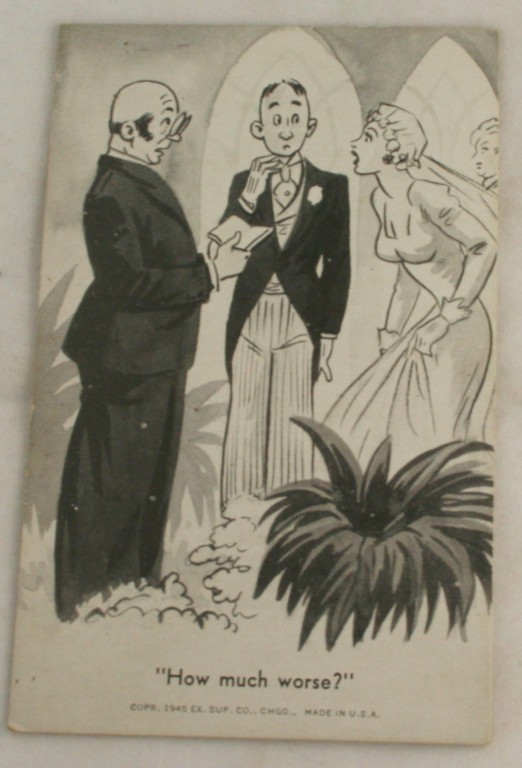 vintage postcard,mutograph,WWII,comic,humour,blank back
