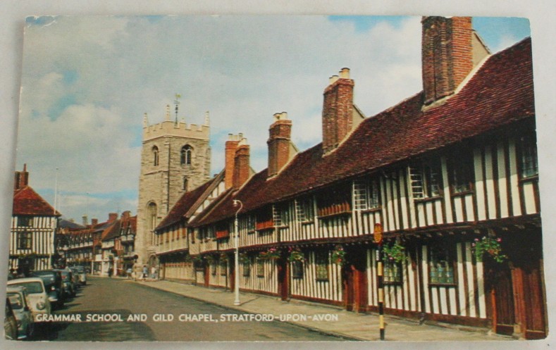 vintage postcard,Grammar School, Gilt Chapel, Stratford-Upon-Avon,England