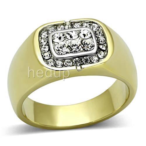 18K GOLD EP MENS DIAMOND SIMULATED STUNNING DRESS RING sz 11 V other