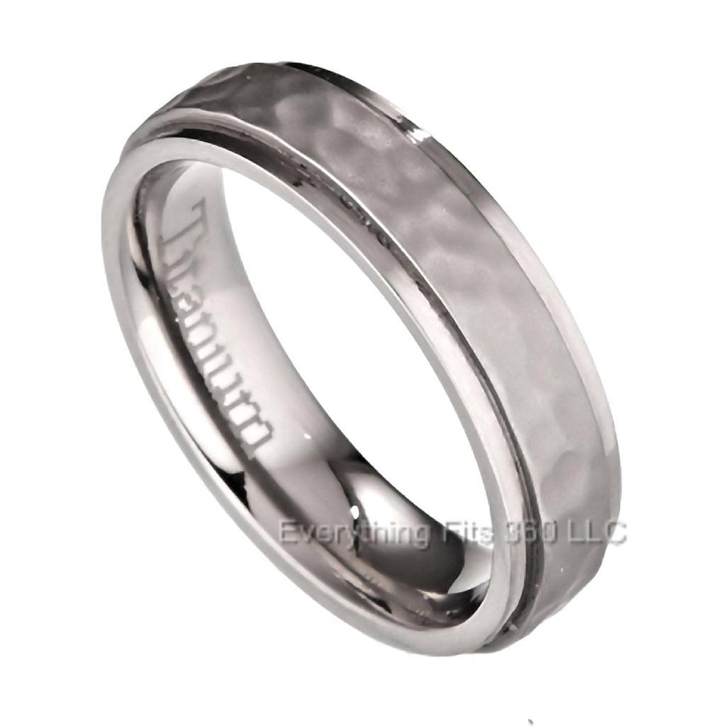 Hammered Titanium Wedding Ring Band Recessed Edges 5mm or 7mm Comfort ...