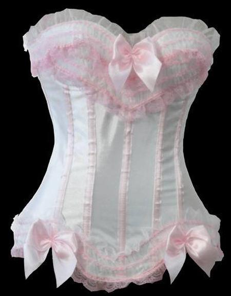 Lingerie Whitepink Lace Trim Satin Bridal Corset Top Plus 3x 4x 5x 6x 5195