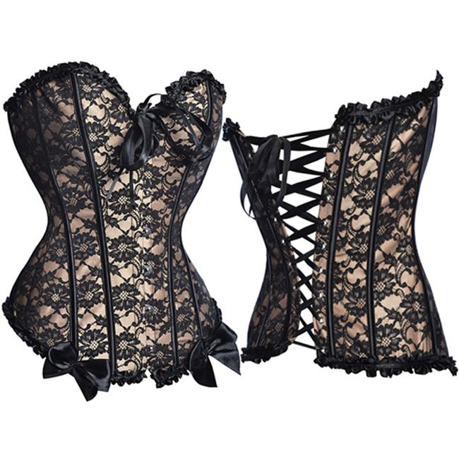 CORSE BUSTIER SEXY CORSET ENCAJE BEIGE Y NEGRO TOP S M L XL 2XL