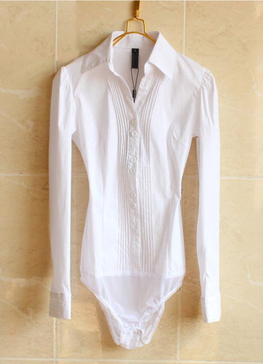 Pleated Bodysuit Blouse Classic Shirt Top Black S M L XL 2X 3X