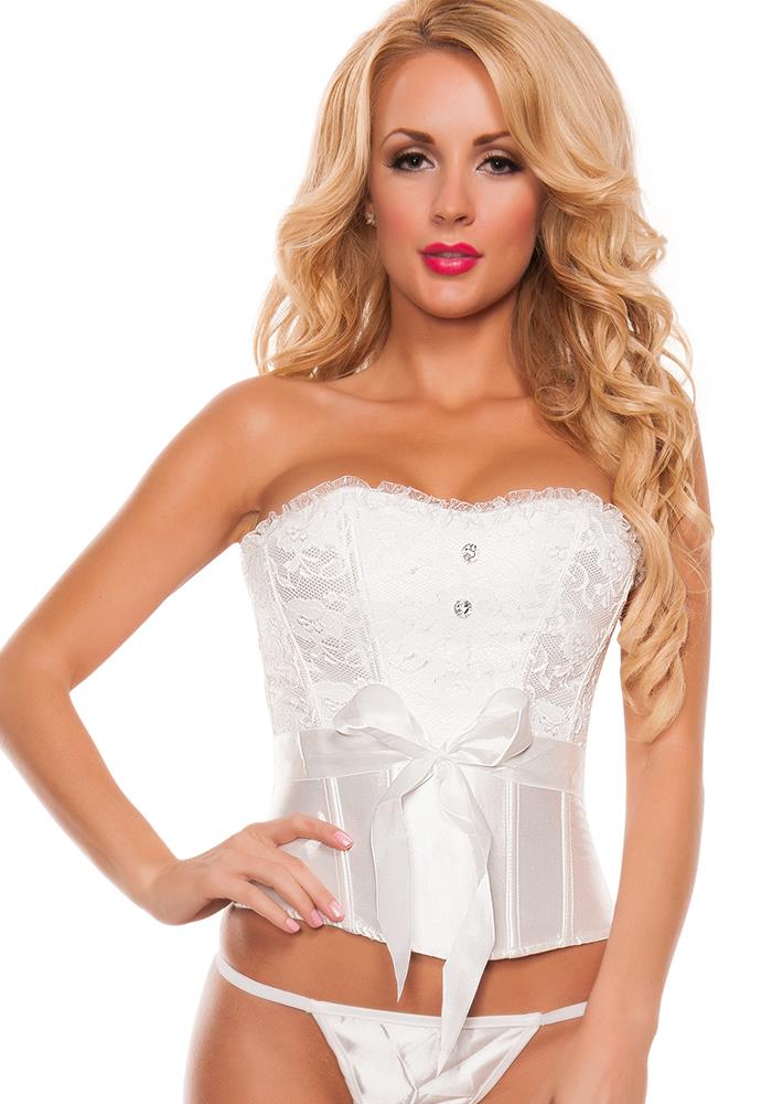 Lingerie Satin Lace Strapless Corset Bustiers White S M L Xl 2x Ebay 8616