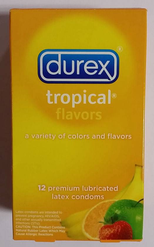 NEW DUREX TROPICAL FLAVORED COLORS ASSORTED LUBRICATED LUBE CONDOMS 12 PACK