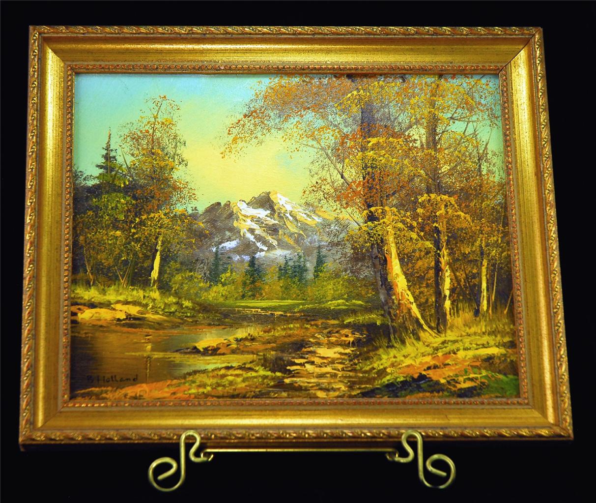 Vintage Signed Oil Painting Landscape Signed B. Holland Listed