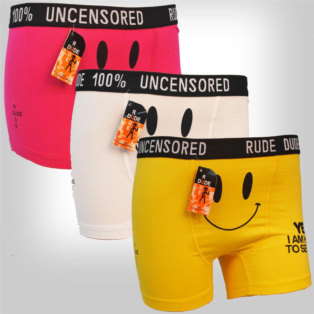 CHEEKY NAUGHTY MENS BOXER SHORTS SMILEY FACE 'HAPPY TO SEE YOU' 3 FOR £