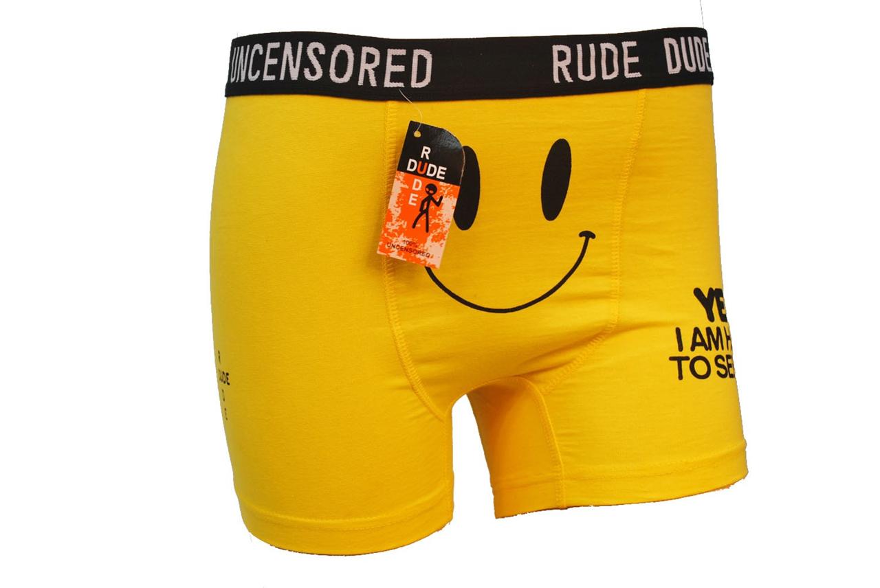CHEEKY NAUGHTY MENS BOXER SHORTS SMILEY FACE 'HAPPY TO SEE YOU' 3 FOR £