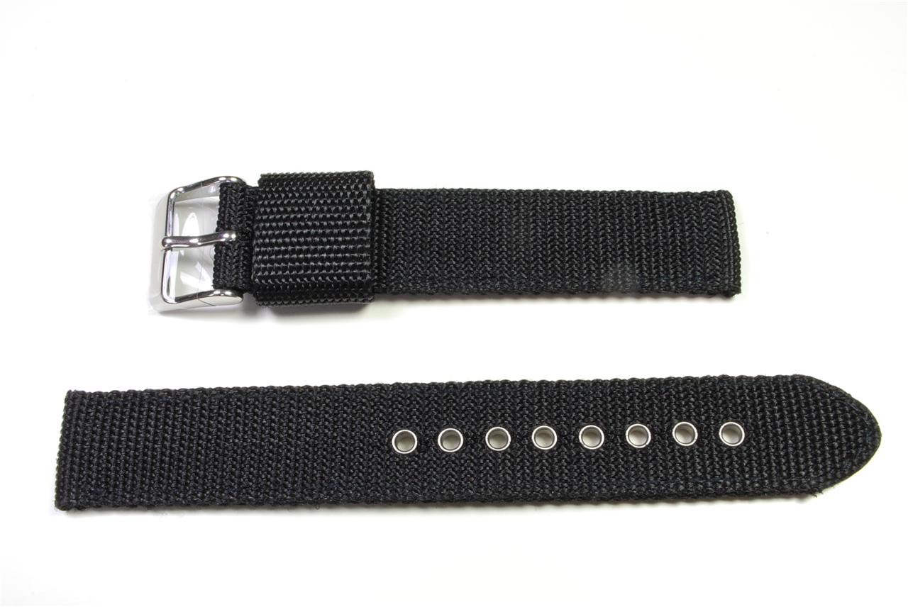 18mm BLACK or KHAKI Nylon Military Watch Strap, Long, Metal Ferrules