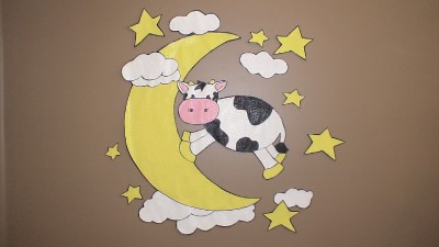 COW OVER MOON Nursery Rhyme Handpainted Wallpaper Mural
