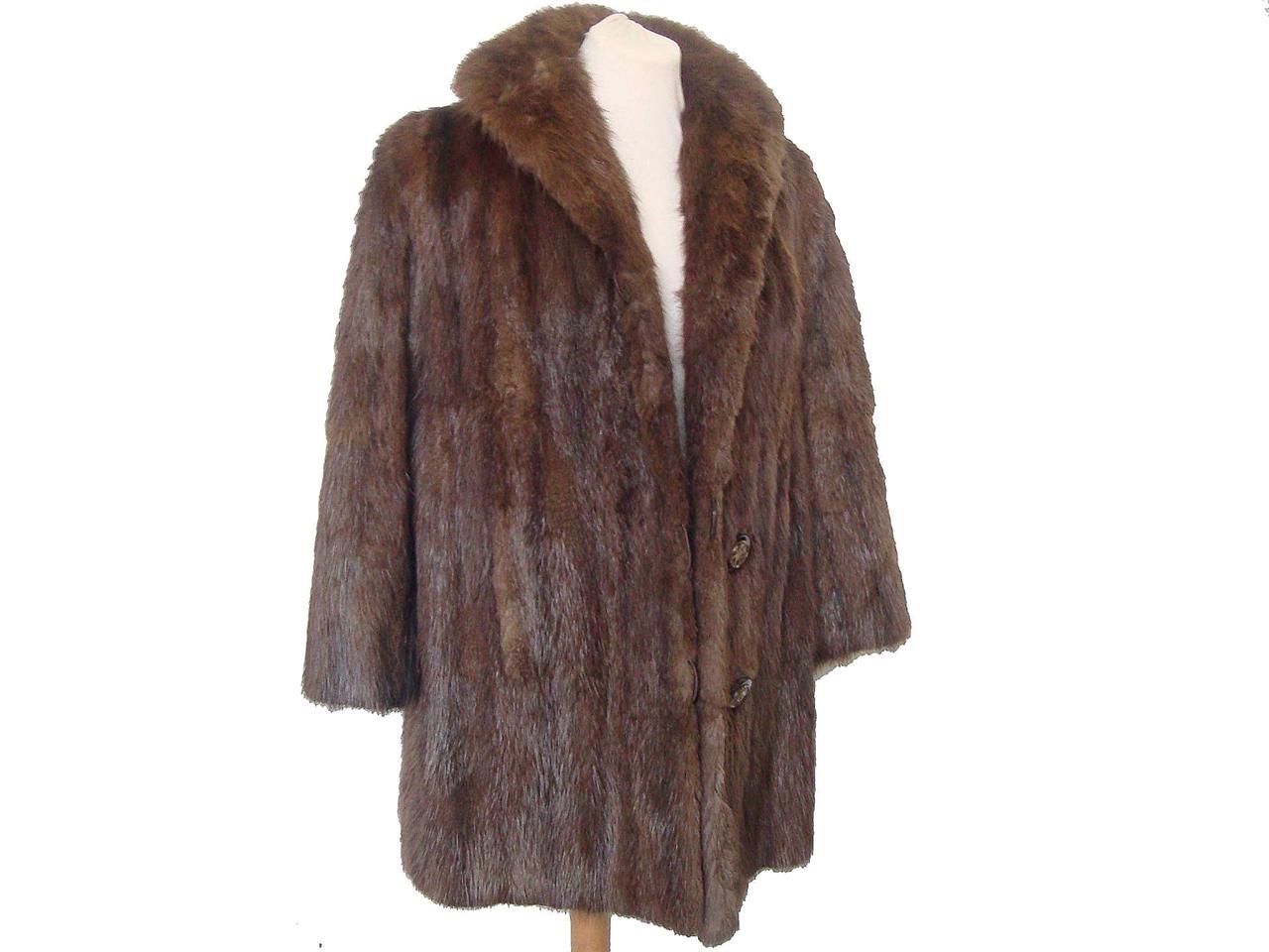 VINTAGE Mink / Muskrat / Raccoon Real Fur Coat Size 810 UK Excellent