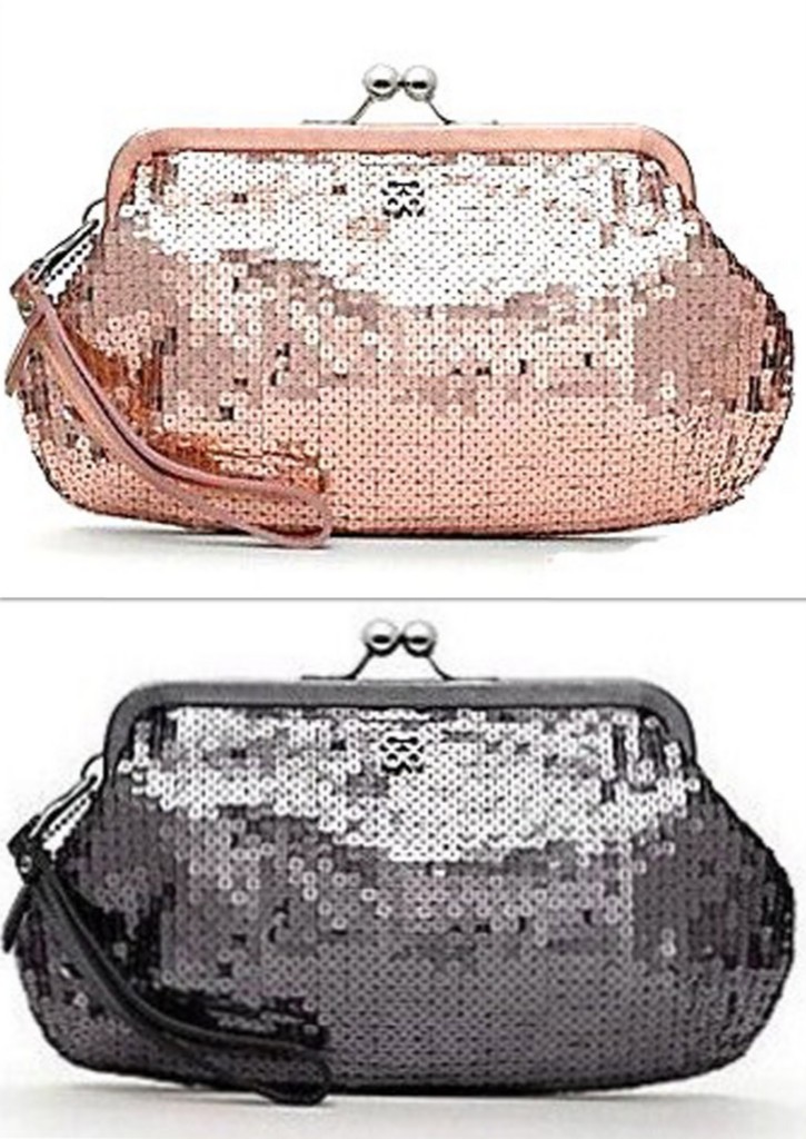 COACH 46727 WOMENS SILVER / ROSE OR GUNMETAL SEQUIN LARGE WRISTLET