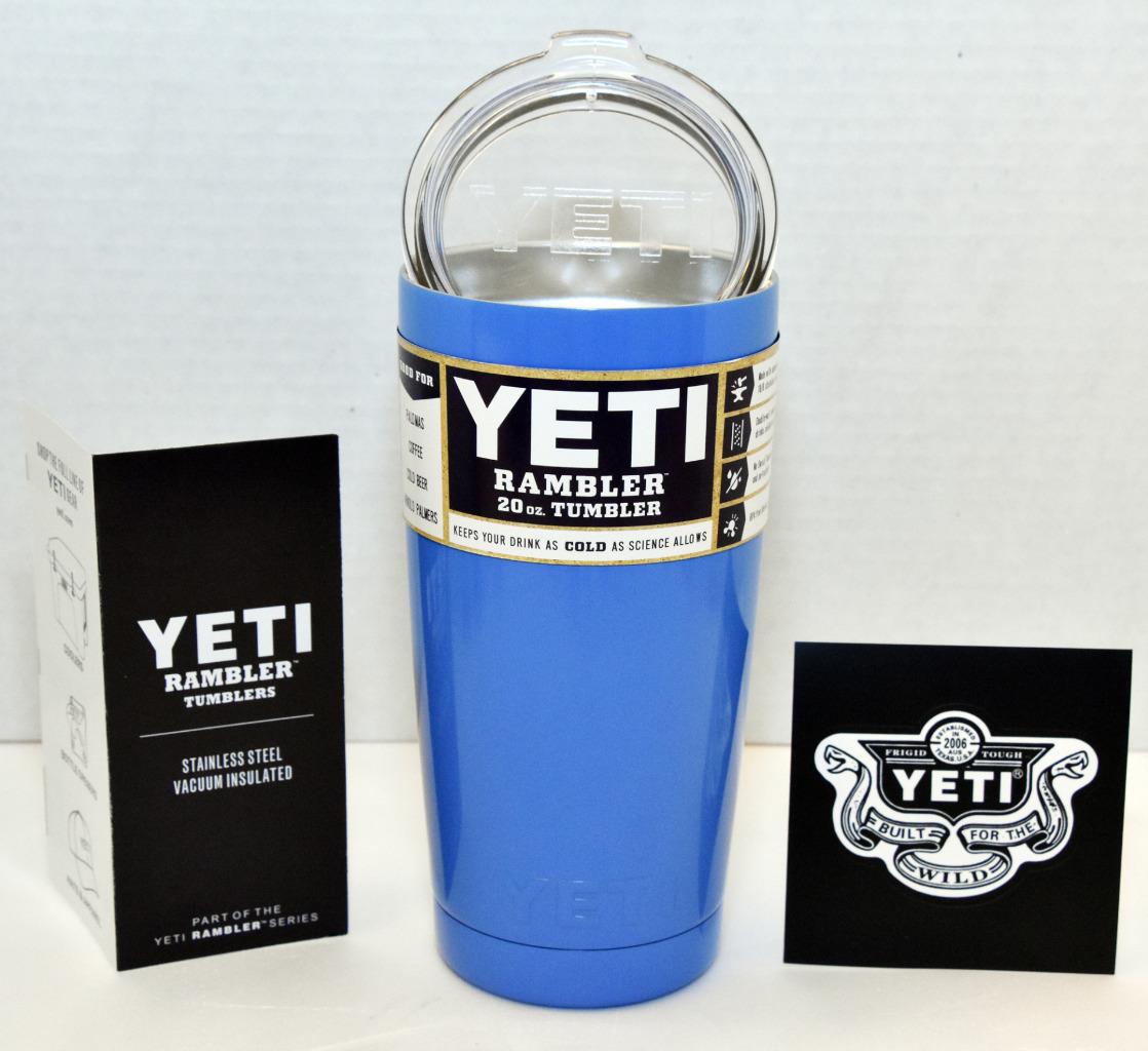 NEW YETI 20oz Blue Rambler Tumbler Coffee Cup Mug Cooler Clear Lid USA