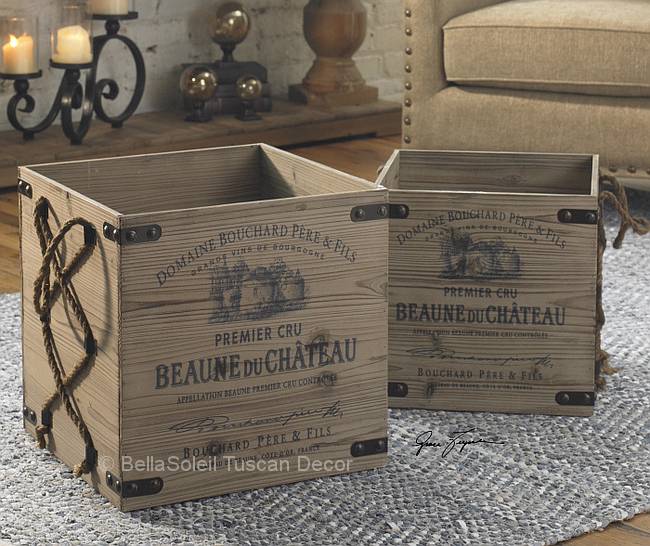 S/2 Tuscan Rustic Wooden Wine Crates Old World Mediterranean Style eBay