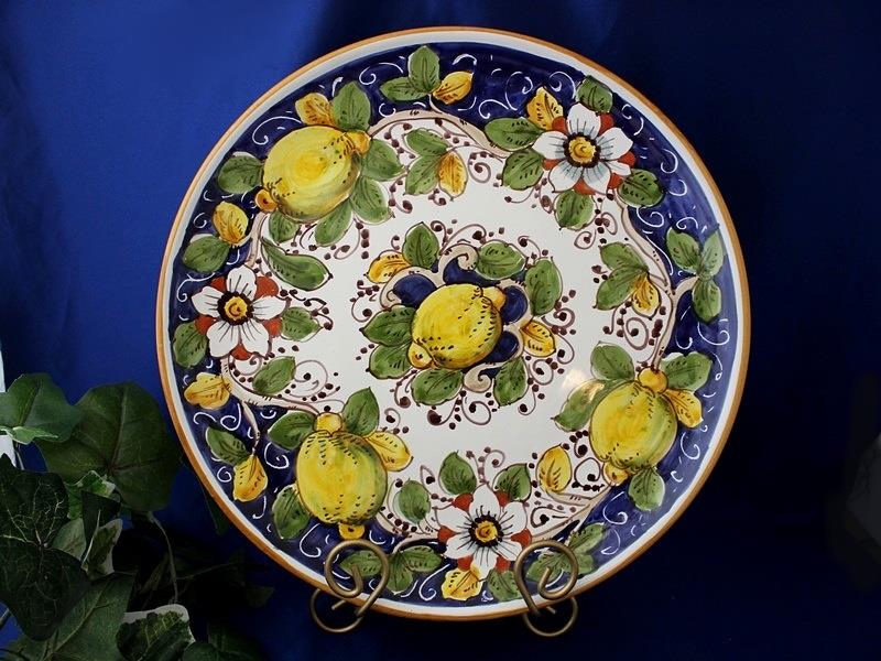 TUSCANY ITALY Italian Pottery LEMONS FLOWERS Serving Platter Plate