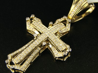 gold cross diamond 14k pendant pave ct mens yellow supersized