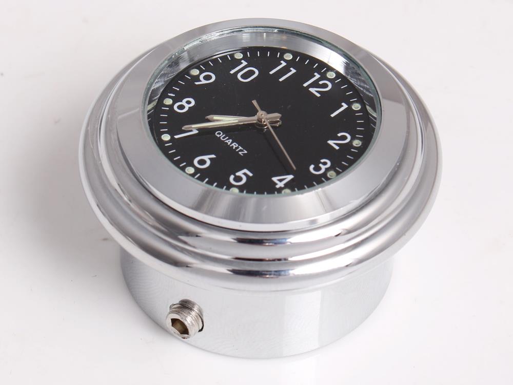 Motorcycle Chrome Billet 30mm Stem Nut Mount Black Dial Clock Chopper