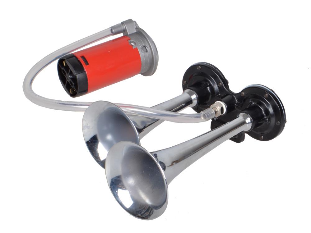 12V Loud Chrome Dual Air Horn Trumpet Kit For Train Car