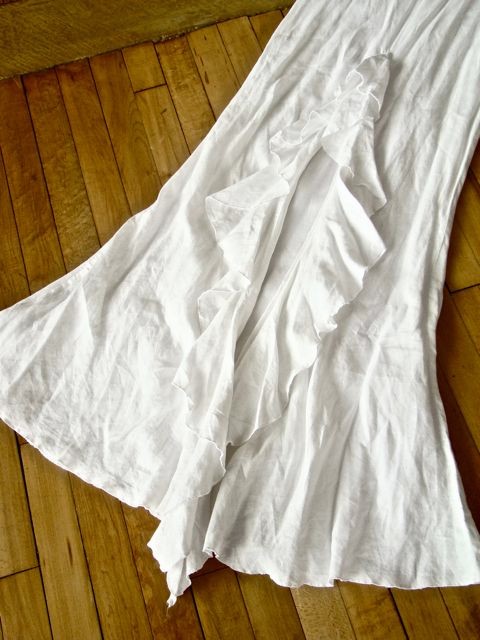 NEW JANE BOOKE White Linen Ruffle Train Wedding Dress 2 eBay