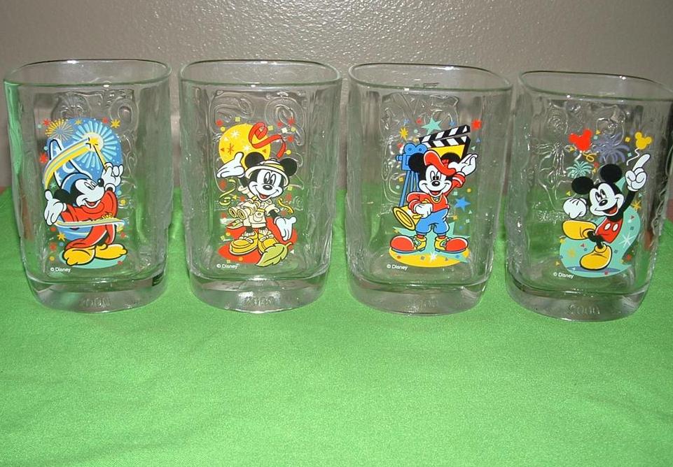 Disney MICKEY McDONALDS 2000 Millenium 4 Etched Glasses eBay