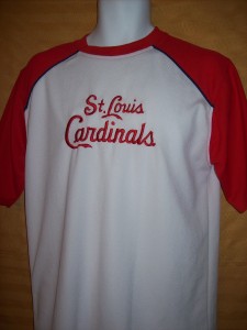St Louis Cardinals MLB Throwback 1957-97 Script Sew Logo MEDIUM M Baseball Shirt