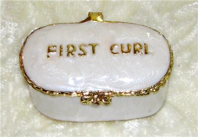 Baby Boy or Girl First Curl White Ceramic Keepsake Box
