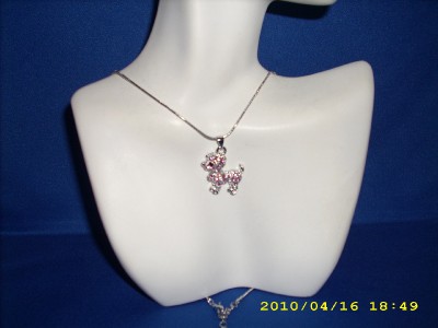 CLEAR OR PINK SPOTTED PUPPY PENDENT NECKLACE