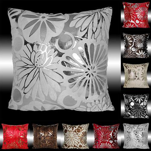 2 SOFT SILVER/GOLD FLORAL VELVET DECORATIVE CUSHION COVERS THROW PILLOW
