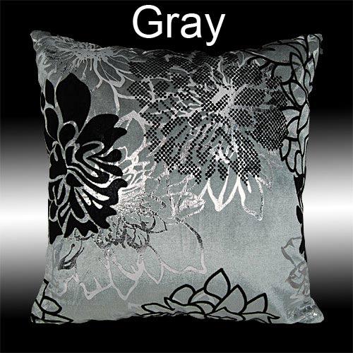 2X ELEGANT SILVER BLACK FLORAL VELVET CUSHION COVERS THROW PILLOW CASES