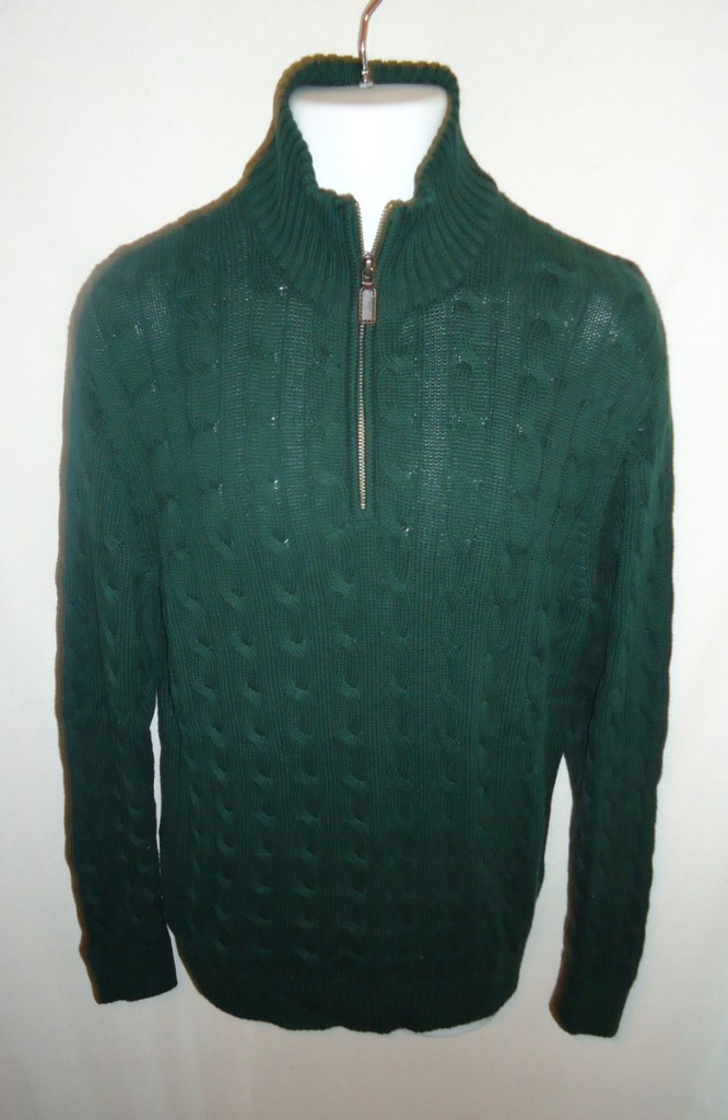 Old Navy green Mens cable knit warm sweater 8" zipper open neck long