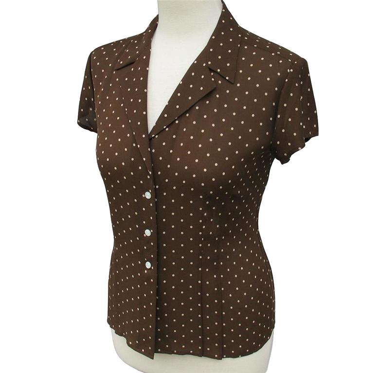 Details about JONES NEW YORK • Brown Polka Dot 100% Silk Blouse 