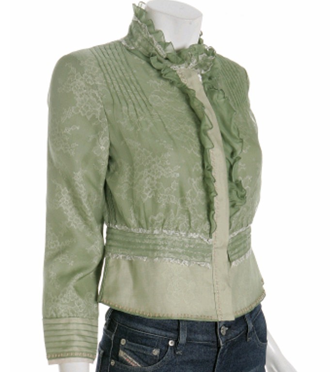 ELIE TAHARI Lichen Green Lace Silk Organza Peplum SANTINA Jacket 498 00