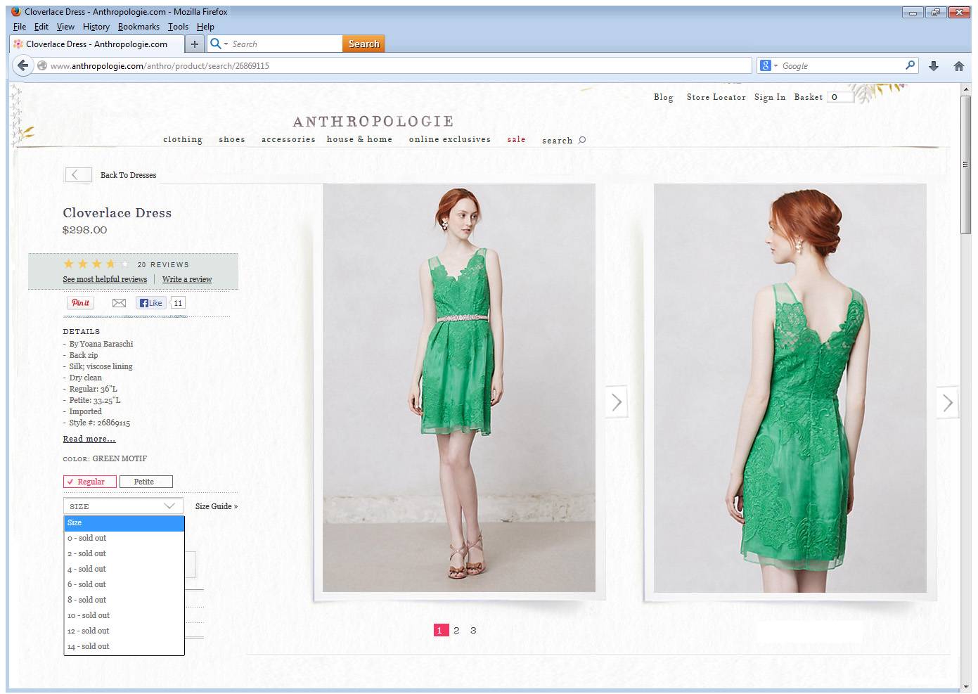 YOANA BARASCHI • Green CLOVERLACE Silk Organza Dress ANTHROPOLOGIE • NWT | eBay1391 x 987