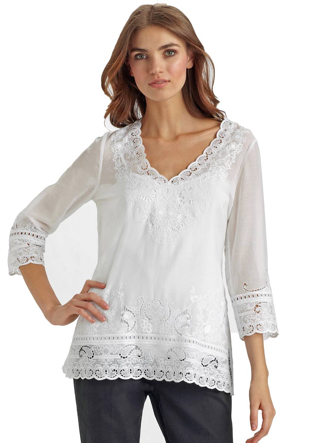 Elie Tahari White Eyelet Embroidered Lauren Tunic Blouse Top Nwt Medium Ebay