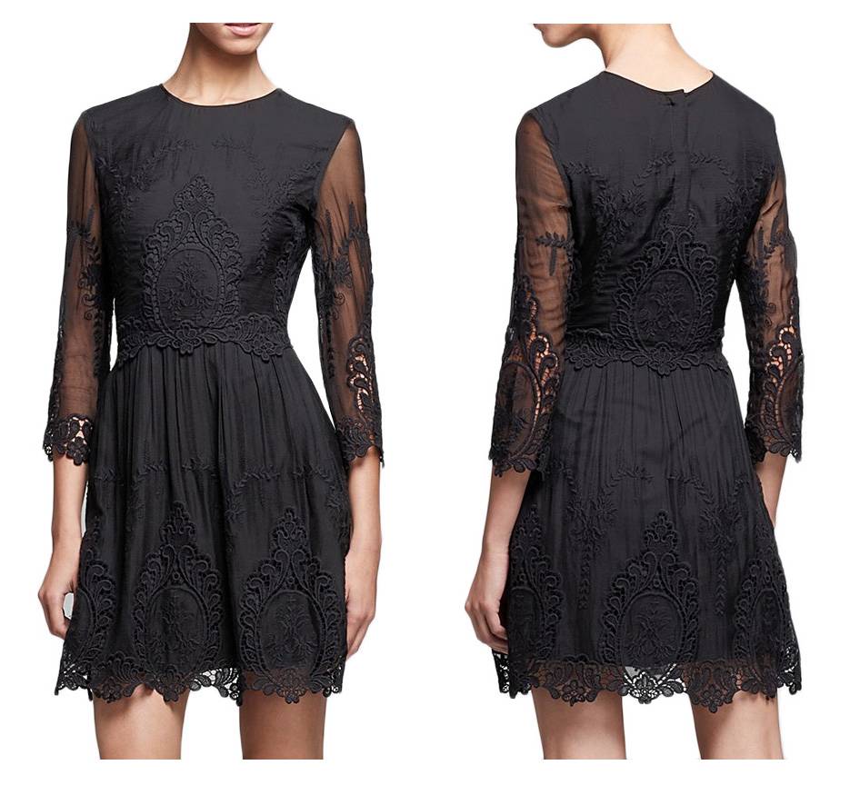 Nwt Dolce Vita Black Silk Lace Embroidered Valentina Dress