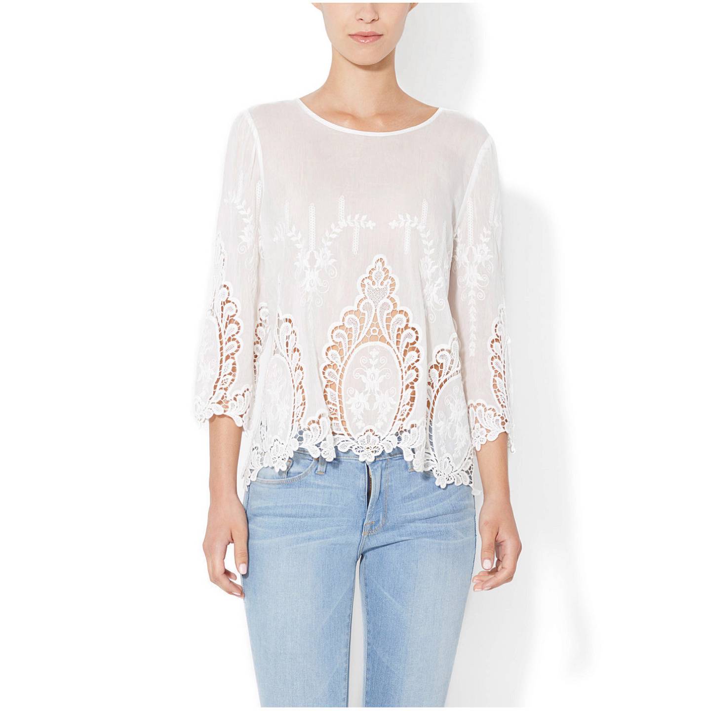 CYNTHIA ROWLEY White 100% Cotton Vita Dolce Embroidered Eyelet Blouse Top SMALL | eBay